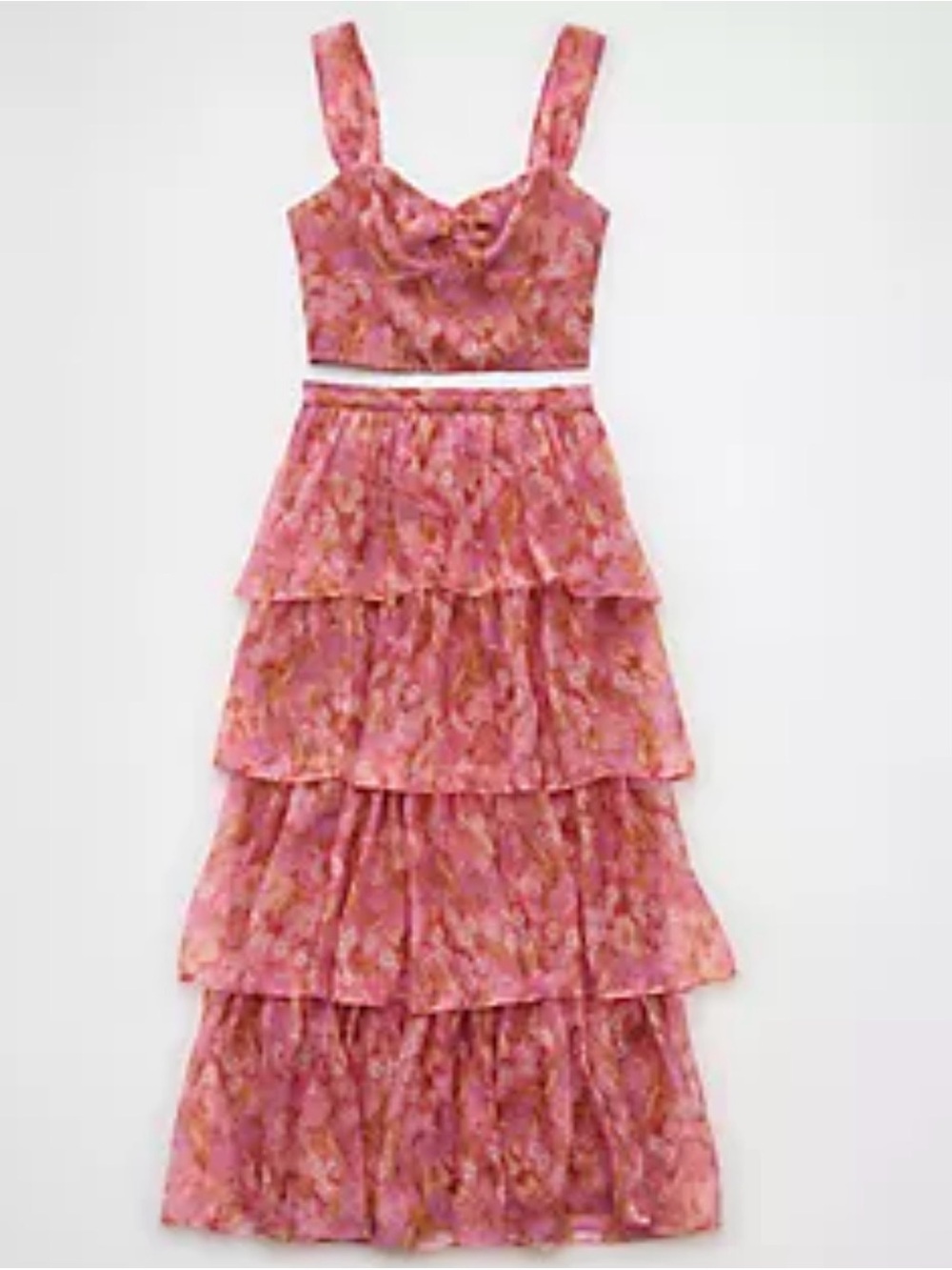 American Eagle Outfitters Pink Floral Tiered Dress Set maxi skirt adjustable